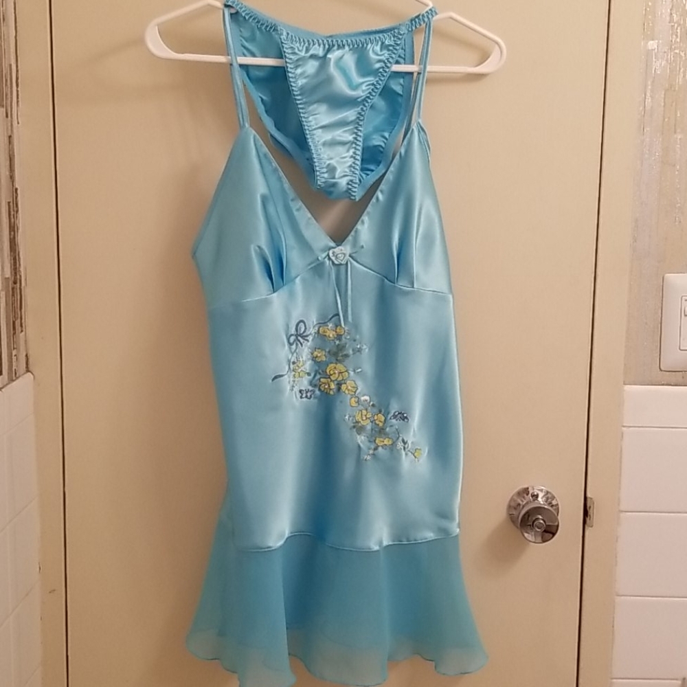 Secret Treasures Aqua Chemise & Panties Set, Small